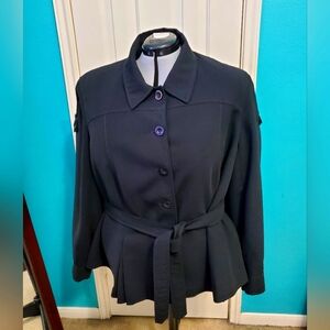 Black Button-Up Jacket with Belt